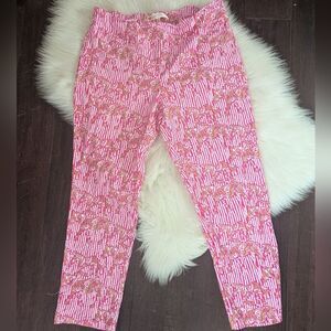 Jude Connally Gold Zebra Pink White Patterned Elastic Pull On Pants M Medium